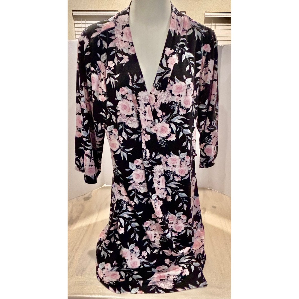 Jessica Simpson Womens Floral Print 3/4 Sleeve‎ Robe Black Pink Size M RN 71222